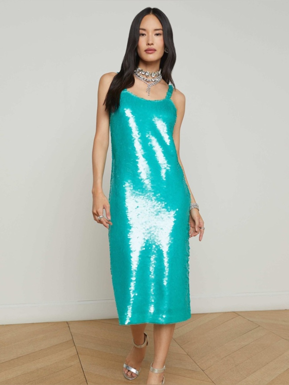 L'AGENCE Gabin seafoam Sequin Midi Dress NWT